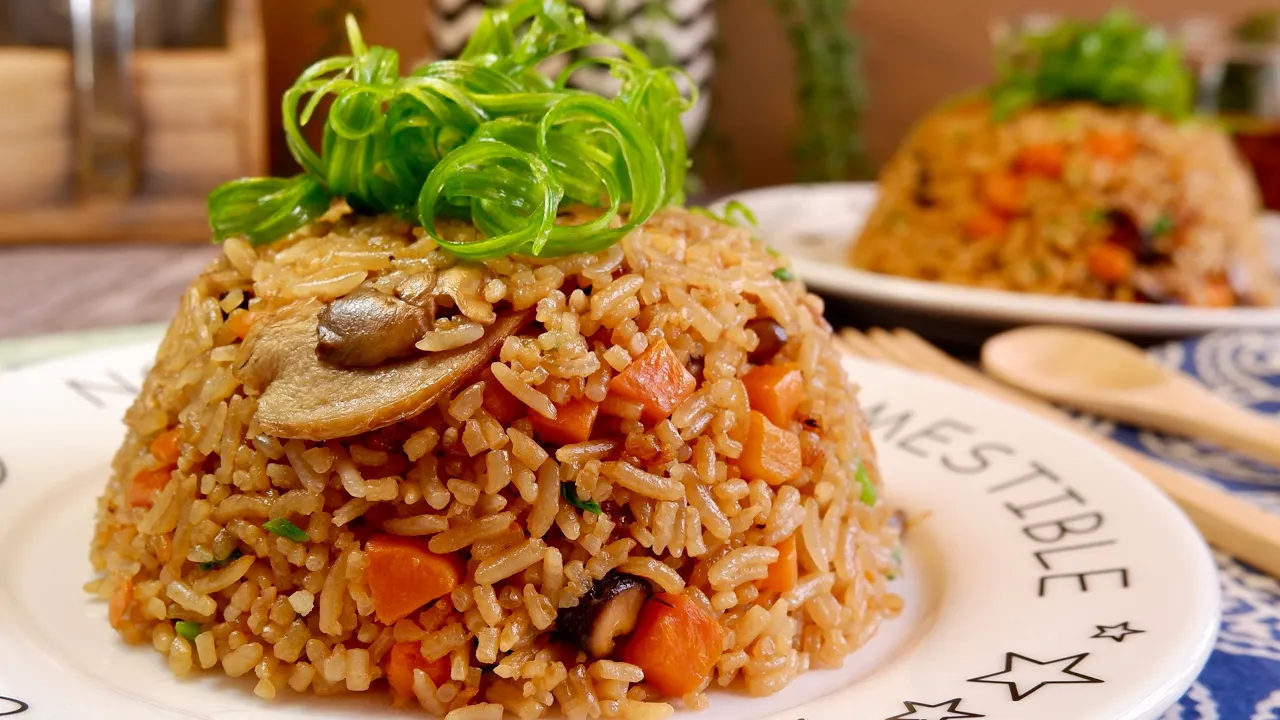 Classic Chinese Vegan Rice Cooker Mushroom Rice  Chinese One-Pot Lunch Dinner Meal Recipe