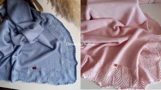 Copertina bordo pizzo/ scialle neonati ai ferri/ Tutorial