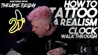 Tattoo TIMELAPSE How to tattoo a realistic clock Black and grey