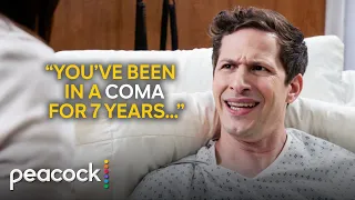 brooklyn nine nine amy tricks jake into thinking he woke up from a coma to win the heist