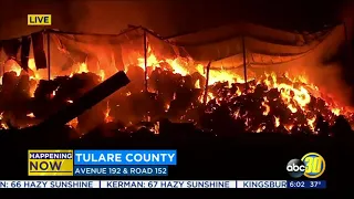 Crews battle haystack fire in Tulare County