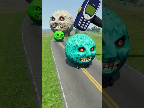 Big & Small Moon Cars vs Giant Nokia Hammer - BeamNG.Drive
