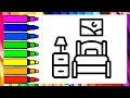 Bedroom Coloring for Kids Easy Bed Lamp Nightstand Coloring Sheet Printable Room Drawing