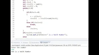 Smith Number Programming in JAVA Eclipse Subscribe for more