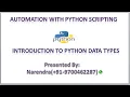 March-2019 Online Batch Day-2 Python Scripting Data Types of Python Type Conversion