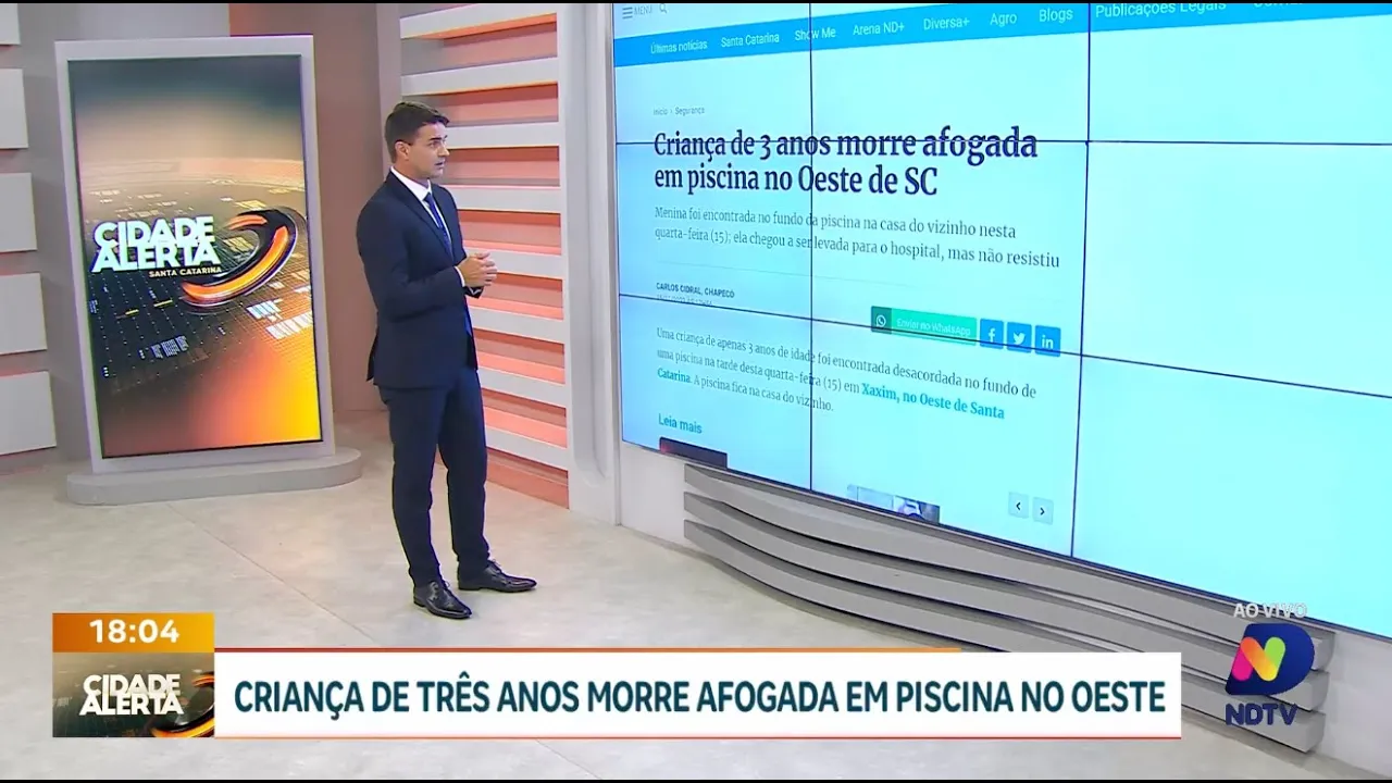 Tragédia em Xaxim: criança de três anos morre afogada em piscina