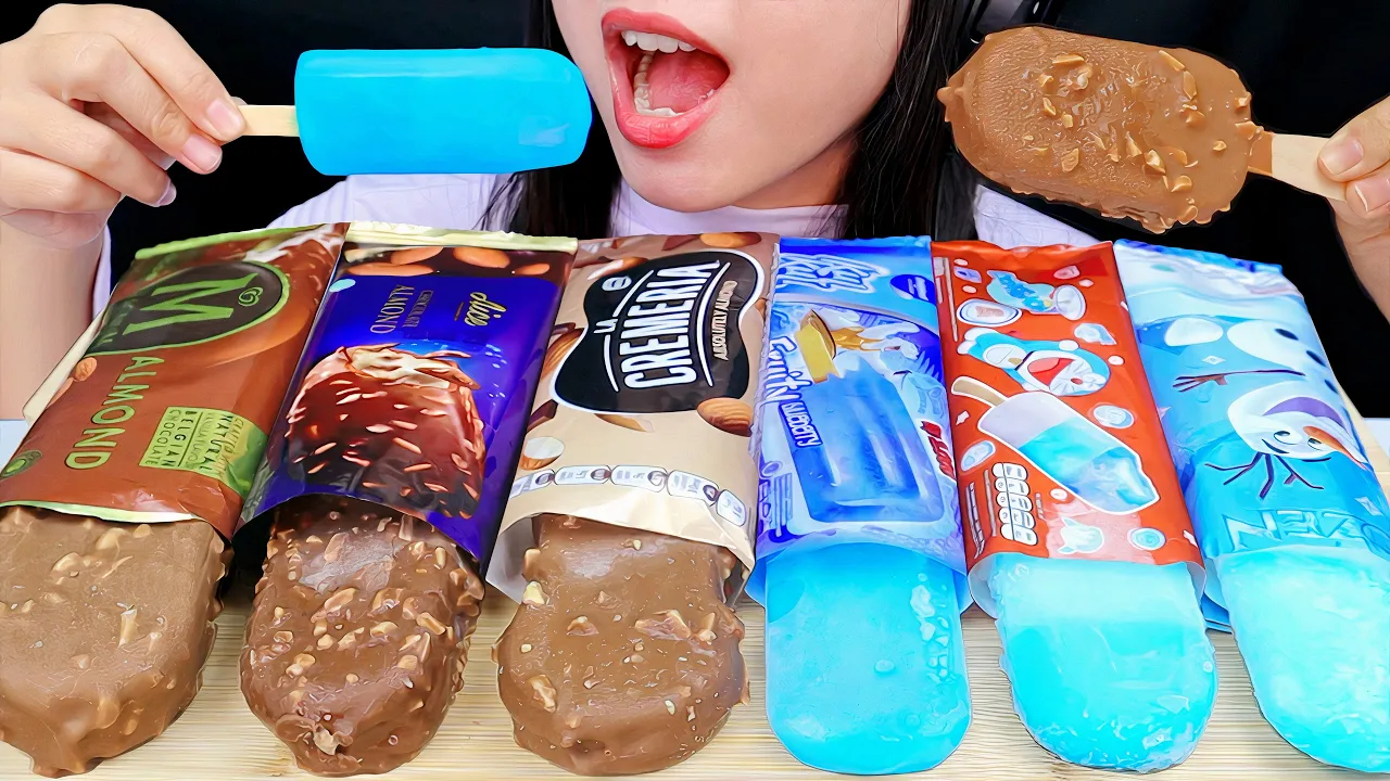 ASMR CHOCOLATE AND BLUE ICE CREAM, MAGNUM ALMOND, CAMPINA FROZEN, LA CREMERIA, WALL'S DORAEMON, AICE