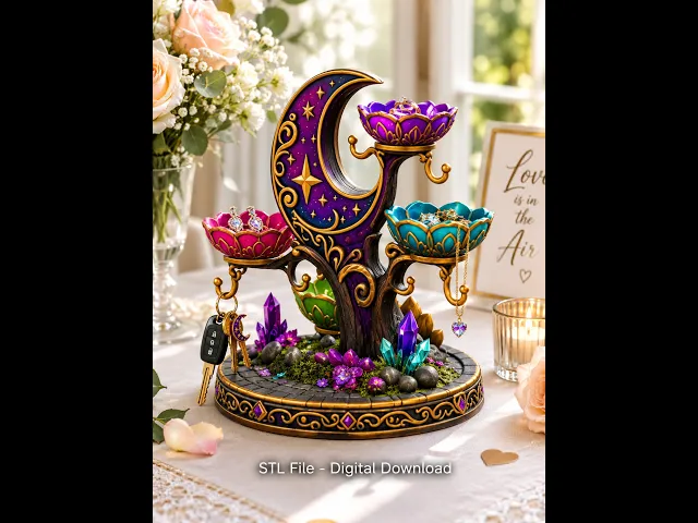 Celestial Moon Jewelry & Key Organizer STL File for 3D Print video thumbnail