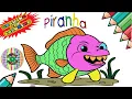 DRAWING and Coloring Piranha Fish1 Red