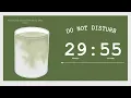 study with me (matcha) - 30 minute, 10 minute break, with lofi focus music - 3 - hour pomodoro