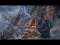 Trapped Alone for 72 Hours Extreme Weather Survival Stone Shelter in Heavy Rain 4K