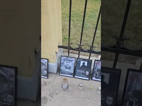 Memorial to Belorussian volunteers made in protest at the Belarus embassey in Vilnius