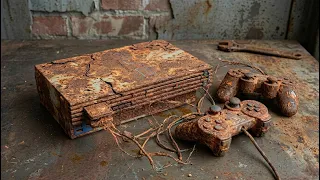 The skilled technician restoration an old, rusty Sony PS2 gaming console that was found