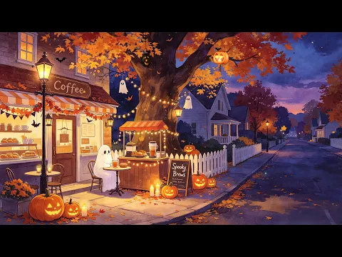 Coming to Cozy Halloween Coffee Shop 🎃☕ Spooky Lofi Music for Studying, sleeping 👻 Autumn Lo-fi Mix