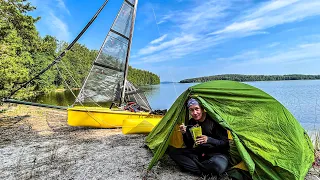 Overnight Camping with a Tiny Trimaran Boat in Finland!