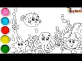 Cute Sea Animals Drawing Coloring for Kids Easy Ocean Art Tutorial Learn to Draw Cute Underwater