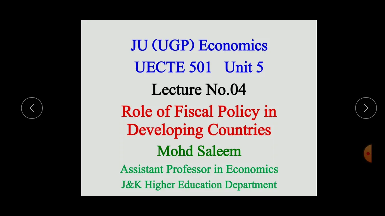 Role of Fiscal Policy in Developing Countries. Unit 5, UECTE 501, Economics, JU (UGP)
