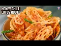 Crispy Lotus Root in Honey Chilli Sauce Honey Chilli Lotus Root Recipe Lotus Stem Recipes Varun