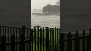 Strong storms rain down on Lake Conroe Texas during storms on Dec 18 2021