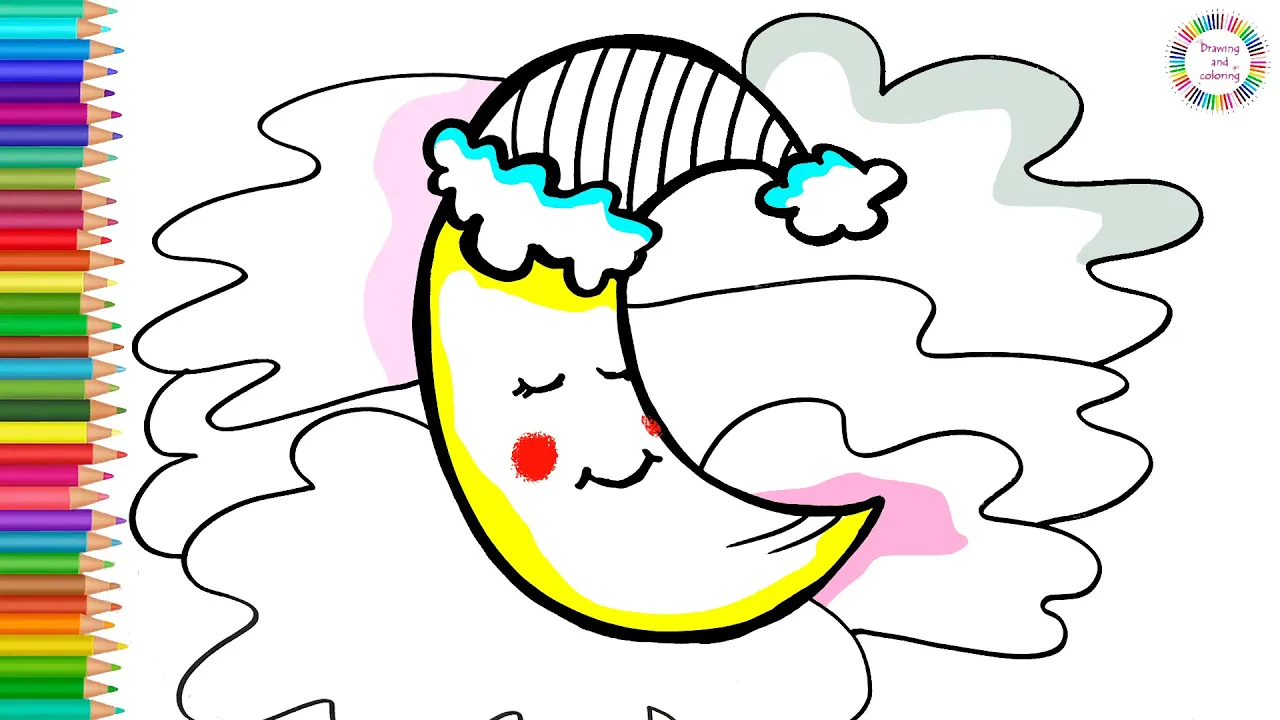 How to draw and color a Sleeping moon / Good night
