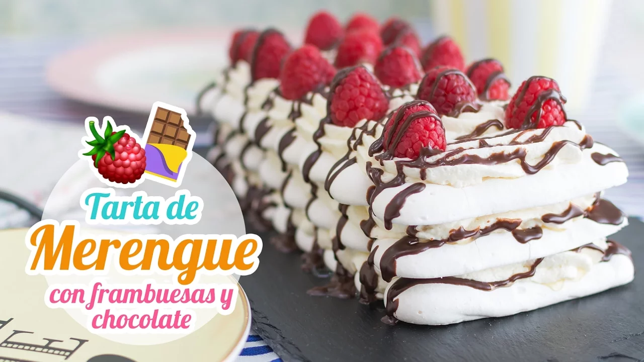 Tarta de merengue con frambuesas y chocolate   Desafo con @SuperPilopi