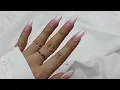 pink Ombre Almond Press-On Nails with Silver Glitter Reusable Medium Fake Nails 24PCS