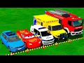Download Lagu FORD, MCQUEEN, DACIA POLICE CARS \u0026 MERCEDES FIRE TRUCK VEHICLES TRANSPORTING ! FS22