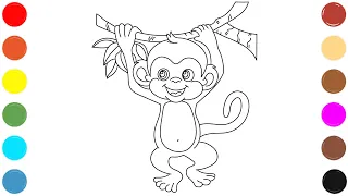 Monkey Coloring Page for Kids Learn Colors with Cute Monkey Drawing