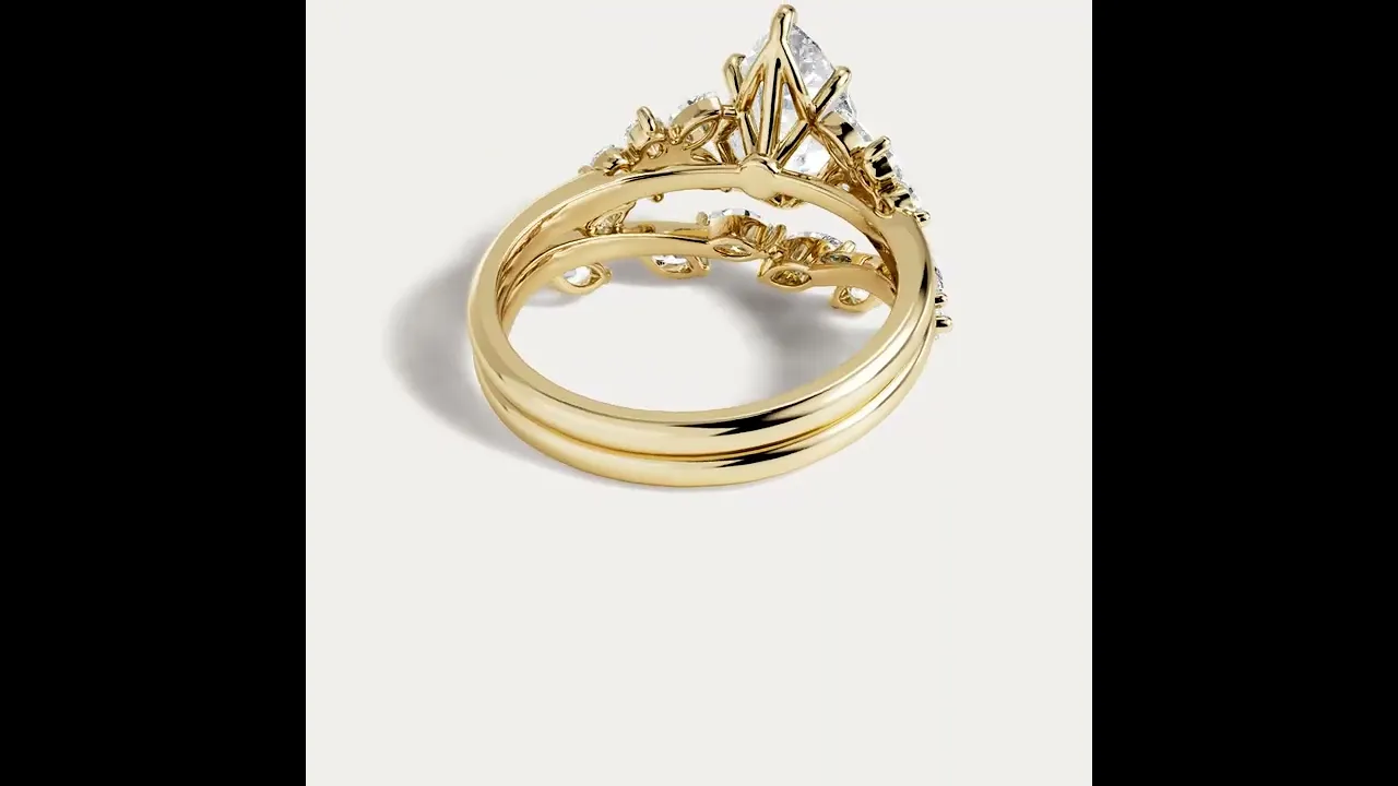 Eileen丨Pear Cut Lab-Grown Diamond Flowing Floral Leaf Bridal Ring Set