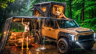 ☔️ HEAVY RAIN CAMPING IN A KIA TASMAN ROOFTOP TRUCK CAMPER