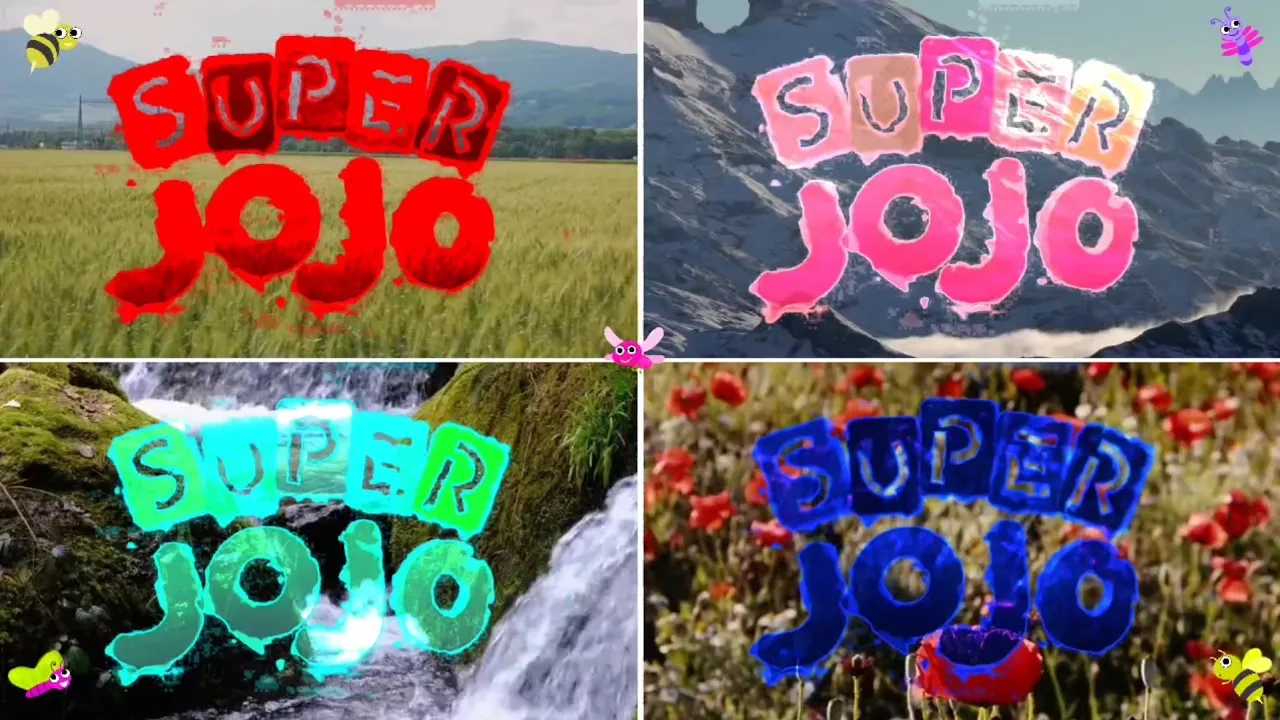 Super Jojo Logo Effects In Nature Red, Pink, Green, Blue 4x4