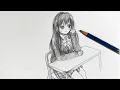 How to Draw a Schoolgirl with Only ONE Pencil real-time
