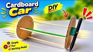 Cardboard Rubberband car, how to make a simple and easy car, Homemade toy