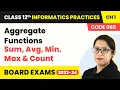Aggregate Functions - Sum Avg Min Max Count Class 12 Informatics Practices Chapter 1 2024