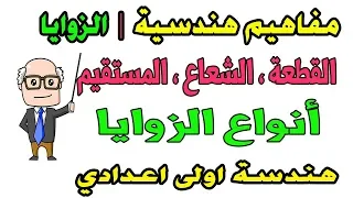 هندسة الصف الاول الاعدادي الدرس الاول مفاهيم هندسية الزوايا وانواعها ترم اول حصة 1 