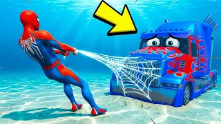 HOMEM ARANHA SALVOU O CAMINHÃO OPTIMUS PRIME DO MAR COM BLAZER GUINCHO NO GTA 5!