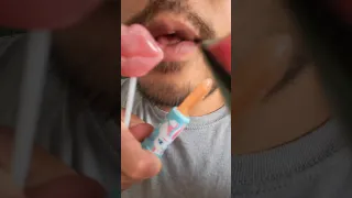ASMR Lipstick Lips Lollipop, Candy Cane eating sounds mukbang #youtubeshorts  #shorts