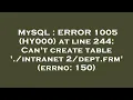 MySQL ERROR 1005 HY000 at line 244 Can t create table frm errno 150