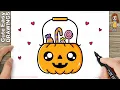 How to Draw a Cute Halloween Pumpkin Easy Trick or Treat Pumpkin Bucket Drawing and Coloring