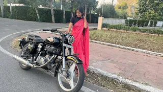 riding bullet in saree after a long time bulletgirl bullet
