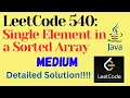 LeetCode 540 Single Element in a Sorted Array MEDIUM JAVA Detailed Solution