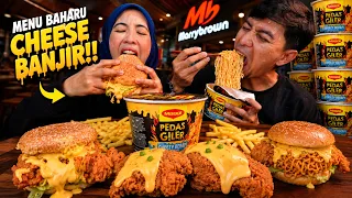 MAGGI PEDAS GILER CHEEZY BERAPI x NEW SMOKY CHEESE SPICY CHICKEN BURGER MARRYBROWN! sedap? #mukbang