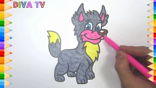 How to draw cute wolf for kids drawing lessons coloring pages for children