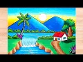 Download Lagu Cara menggambar pemandangan alam yang indah || mudah sekali menggambar pemandangan gunung dan sungai