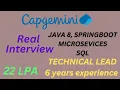 Capgemini Java Technical Lead 6 Years Interview Experience Spring Boot Microservices Sql