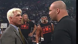 Download Goldberg \u0026 Ric Flair Are Challenged By Nash \u0026 Hogan WCW Nitro 15th March 1999 MP3