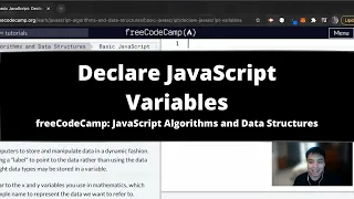 Declare JavaScript Variables Basic JavaScript freeCodeCamp tutorial
