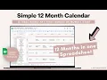 Simple Organization Calendar Google Sheets Template - Undated 12 Month Calendar