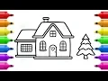 How to Draw Santa House and Christmas Tree - Fun Coloring Pages for Kids