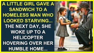 A LITTLE GIRL GAVE A SANDWICH TO A HOMELESS MAN WHO LOOKED STARVING... THE NEXT DAY, A HELICOPTER